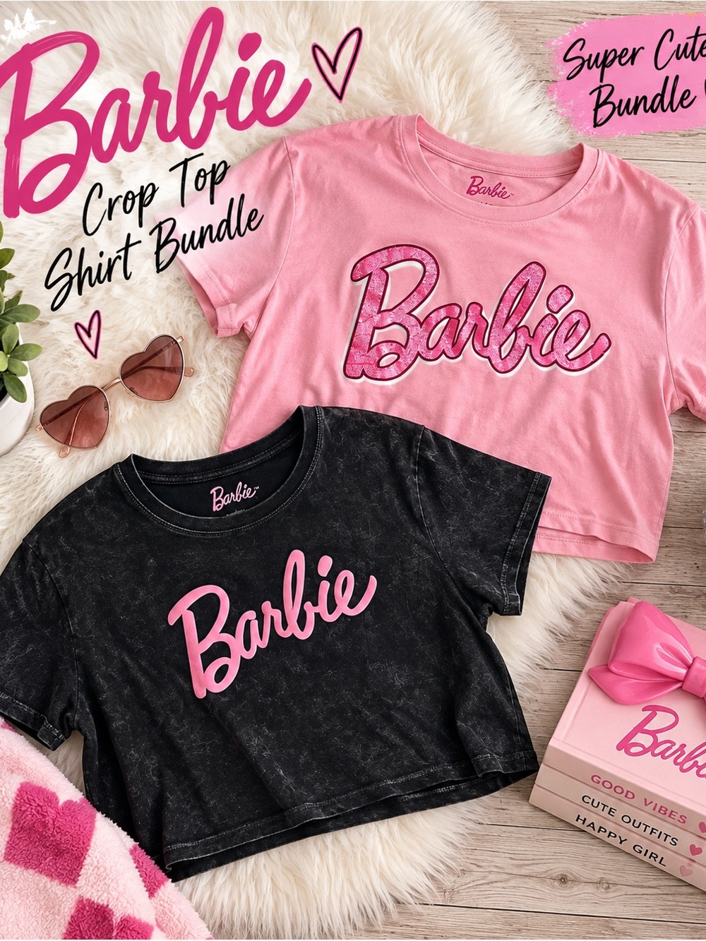 Barbie Pink & Black Logo Crop Top Duo